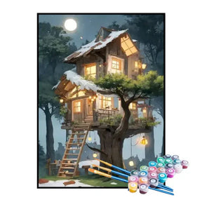 Kit de Pintura Numerada - Casa na Árvore de Madeira