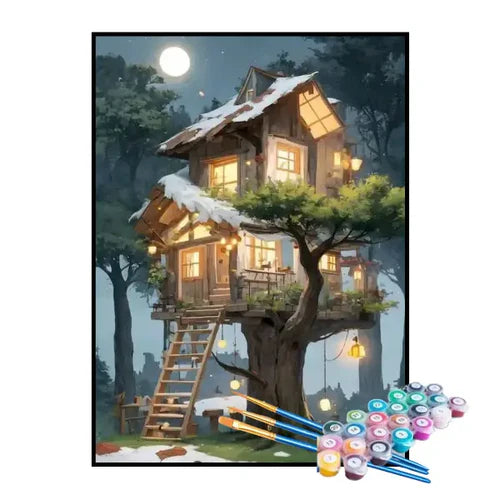 Kit de Pintura Numerada - Casa na Árvore de Madeira