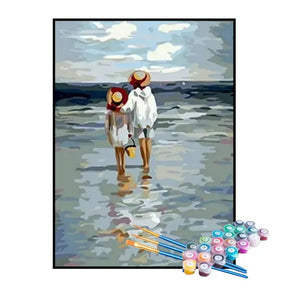 Kit de Pintura Numerada - Mãe e Filha no Mar em Aquarela