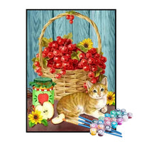 Kit de Pintura Numerada - A Cesta de Cerejas e o Gatinho
