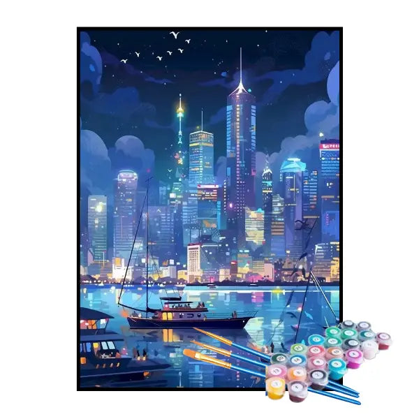 Kit de Pintura Numerada - Grande Cidade à Beira-Mar
