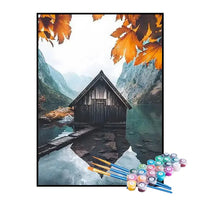 Kit de Pintura Numerada - Cabana nas Montanhas Nevadas
