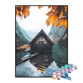 Kit de Pintura Numerada - Cabana nas Montanhas Nevadas