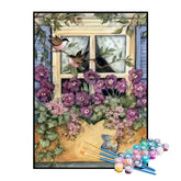 Kit de Pintura Numerada - Flores Roxas na Janela