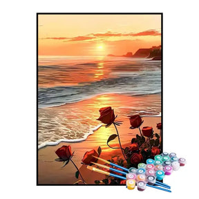 Kit de Pintura Numerada - Rosas na Praia