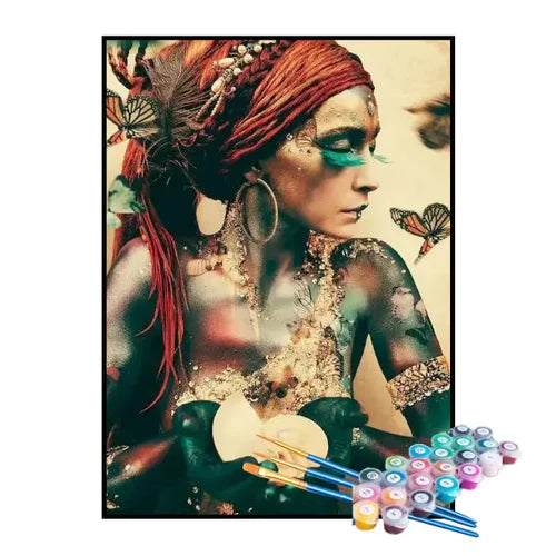 Kit de Pintura Numerada - Mulher Africana e Suas Borboletas