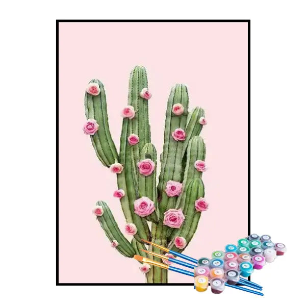 Kit de Pintura Numerada - Cacto com Rosas
