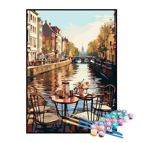 Kit de Pintura Numerada - Restaurante nos Canais de Veneza