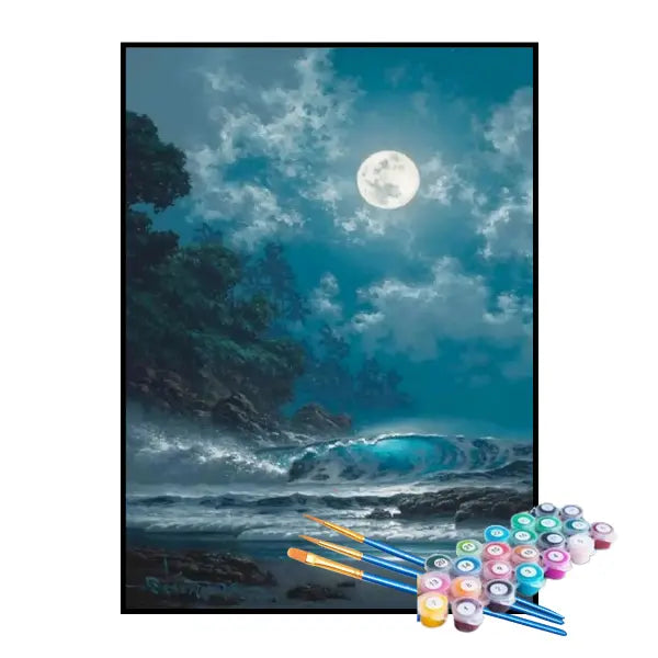 Kit de Pintura Numerada - A Beleza da Lua na Praia