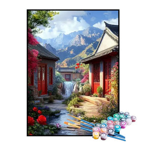 Kit de Pintura Numerada - Casas Perto da Montanha