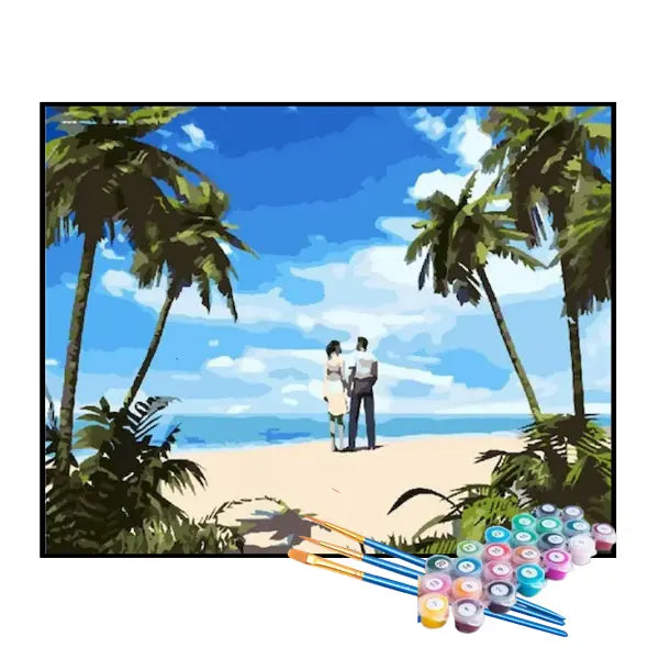 Kit de Pintura Numerada - Casal de Férias na Praia