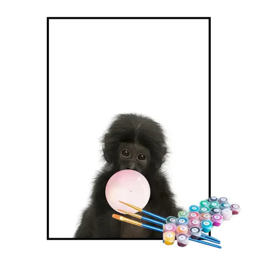 Kit de Pintura Numerada - Macaco Preto com Chiclete