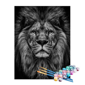Kit de Pintura Numerada - Leão em Preto e Branco