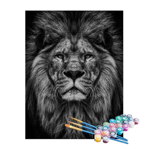 Kit de Pintura Numerada - Leão em Preto e Branco