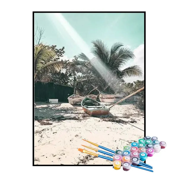 Kit de Pintura Numerada - Barco na Areia da Praia