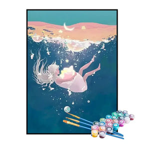 Kit de Pintura Numerada - Garota Mergulhando no Mar