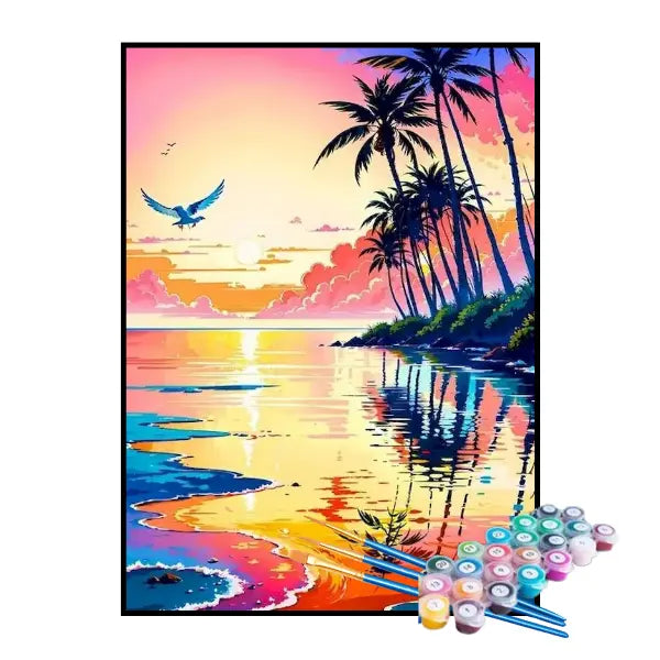 Kit de Pintura Numerada - A Paz da Praia Paradisíaca