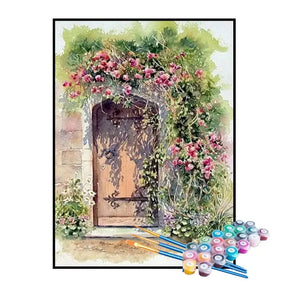 Kit de Pintura Numerada - Flores na Porta em Aquarela