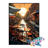 Kit de Pintura Numerada - Restaurante Tranquilo ao Nascer do Sol