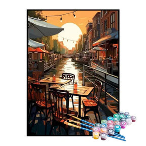 Kit de Pintura Numerada - Restaurante Tranquilo ao Nascer do Sol