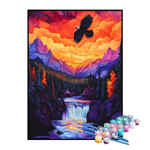 Kit de Pintura Numerada - Cachoeira Sob o Céu Colorido