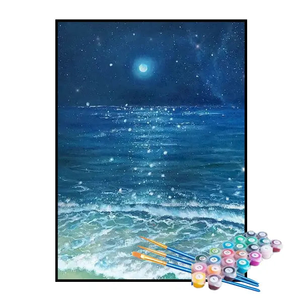 Kit de Pintura Numerada - Mar Brilhando sob a Luz da Lua