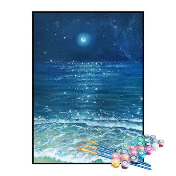 Kit de Pintura Numerada - Mar Brilhando sob a Luz da Lua
