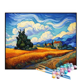 Kit de Pintura Numerada - Releitura Campo de Trigo com Ciprestes de Van Gogh
