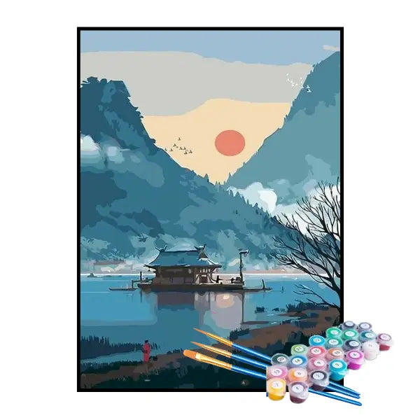 Kit de Pintura Numerada - Casa à Beira do Lago