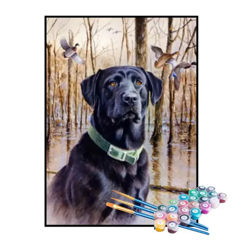 Kit de Pintura Numerada - Labrador com Coleira Verde