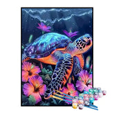 Kit de Pintura Numerada - Tartaruga no Mar de Flores