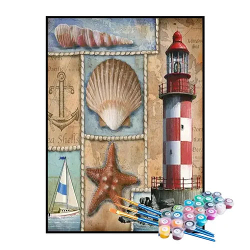 Kit de Pintura Numerada - Conchas do Mar