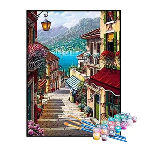 Kit de Pintura Numerada - Escadaria no Vilarejo