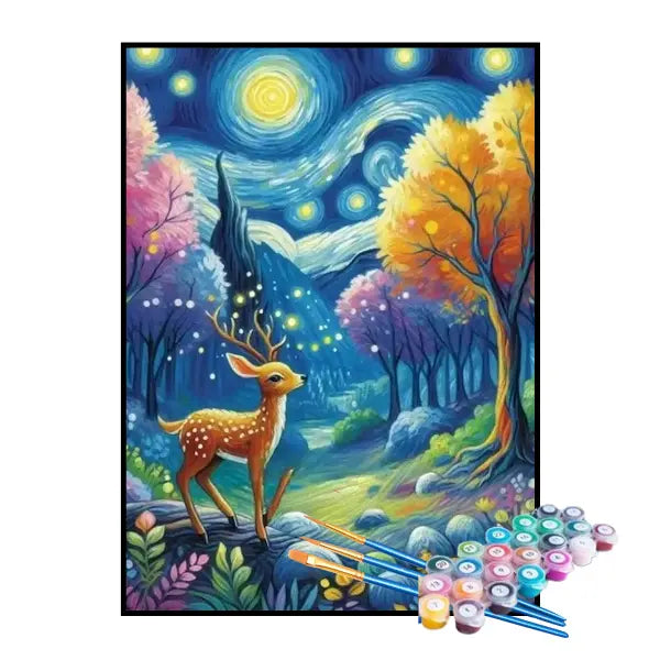 Kit de Pintura Numerada - Cervo Sob a Noite Estrelada