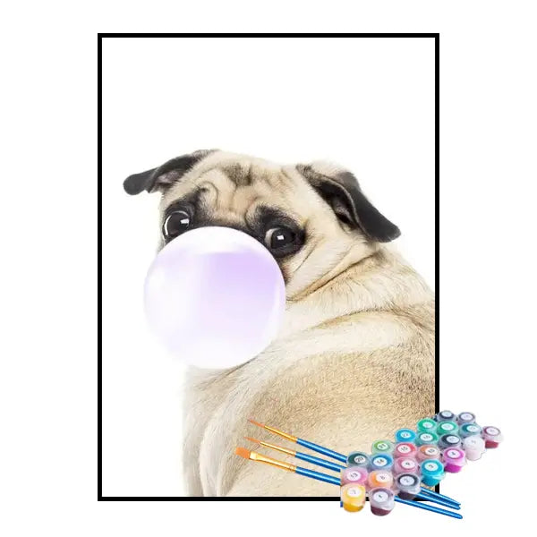 Kit de Pintura Numerada - Pug Mascando Chiclete