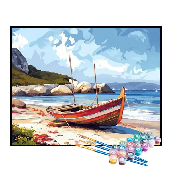 Kit de Pintura Numerada - Barquinho na Praia