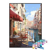 Kit de Pintura Numerada - Restaurante à Beira do Riacho na Cidade