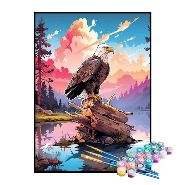 Kit de Pintura Numerada - Águia Sobre o Lago