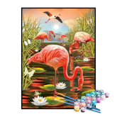 Kit de Pintura Numerada - Família de Flamingos no Lago