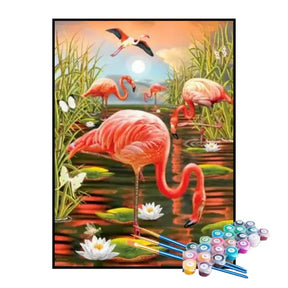 Kit de Pintura Numerada - Família de Flamingos no Lago
