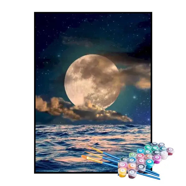 Kit de Pintura Numerada - Lua Através das Ondas do Mar