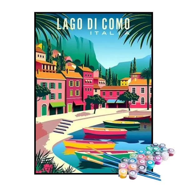 Kit de Pintura Numerada - Lago di Como, Itália