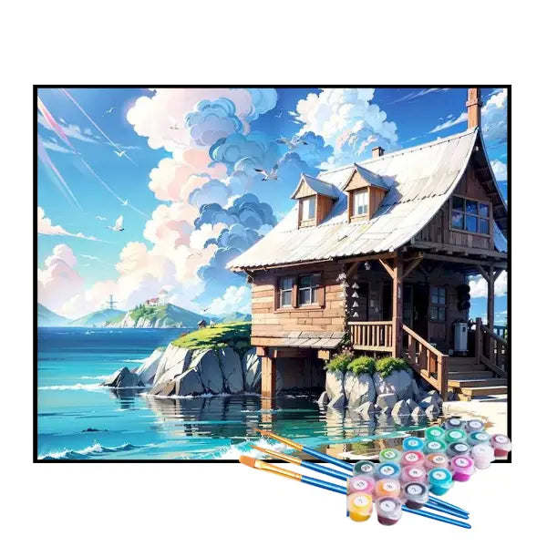 Kit de Pintura Numerada - Casa Sob as Rochas da Praia