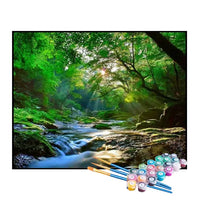 Kit de Pintura Numerada - Riacho Entre as Árvores na Floresta