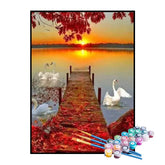 Kit de Pintura Numerada - Cisnes no Lago ao Entardecer