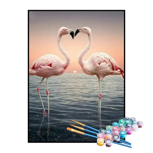Kit de Pintura Numerada - Casal de Flamingos