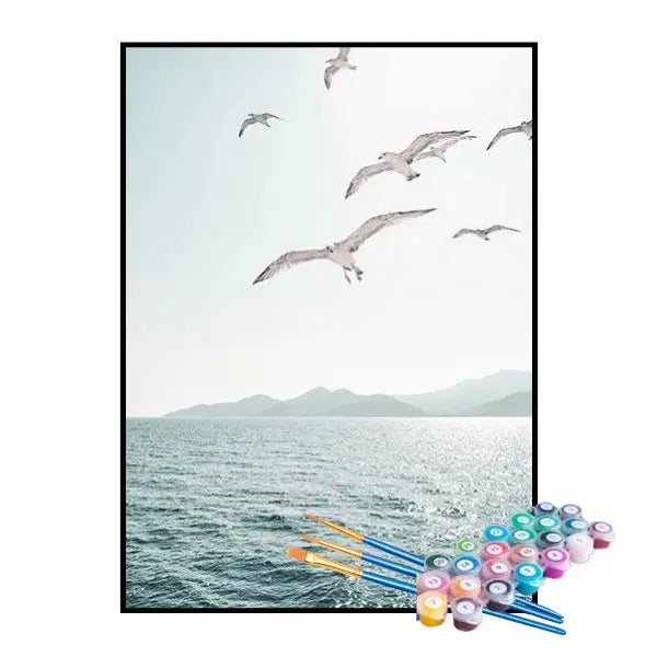 Kit de Pintura Numerada - Gaivotas Sobre o Mar