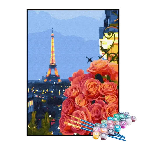 Kit de Pintura Numerada - Torre Eiffel e Rosas