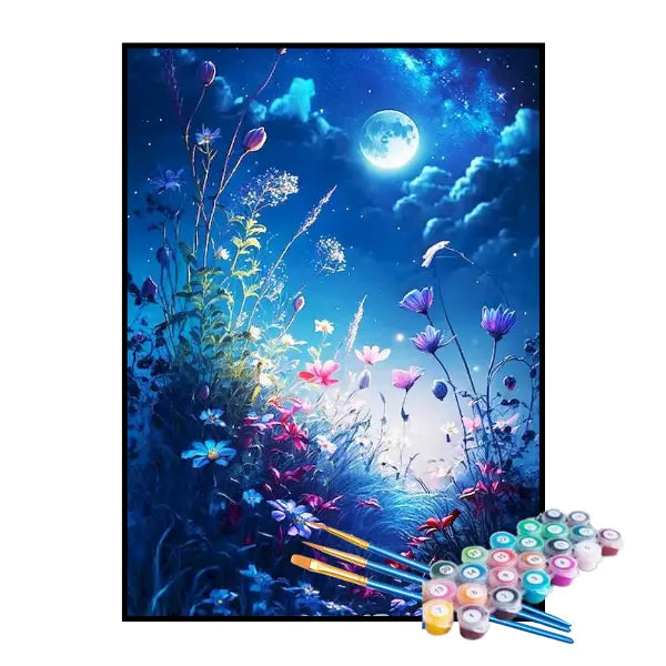 Kit de Pintura Numerada - Lua Iluminando as Flores