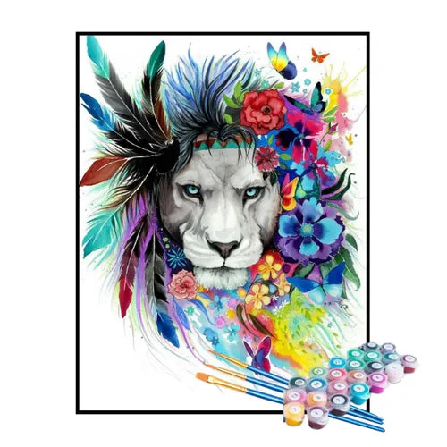 Kit de Pintura Numerada - Leão com Flores